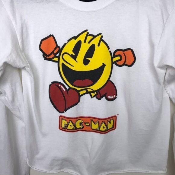 PacMan White Long Sleeve Japanese Graphic Tee T Shirt Small - Picture 3 of 7